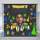 Aperturee - Aperturee Custom Photo Mad Scientist 20th Birthday Backdrop Personalized Chemistry Lab Theme Add Your Face Party Banner